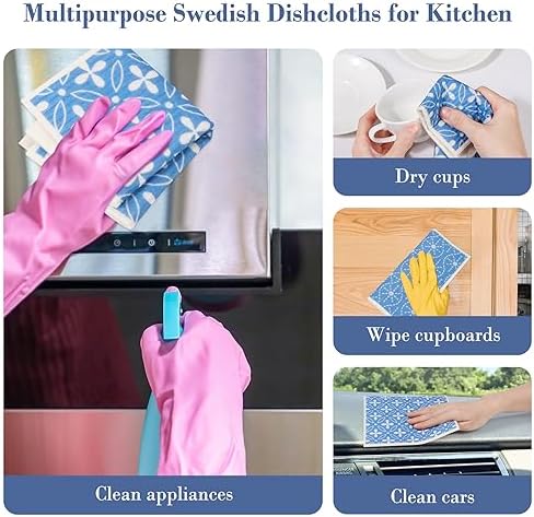 Lucomb 8 Pack Swedish Dishcloths for Kitchen, Reusable Dish Cloth Kitchen Towels Absorbent Sponges Fast Drying Swedish Dish Cloth for Washing Dishes Countertops Tables Cleaning - Image 5