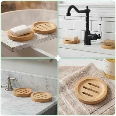 20 Pcs Round Bamboo Soap Dishes, Round Wooden Soaps Tray Soap Holder, Shampoo Bar Holders Bar Soaps Holder for Bathroom, Kitchen - Image 4