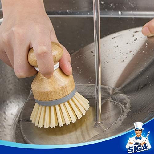 MR.SIGA Bamboo Palm Brush, Dish Scrub Brush, Bamboo Dish Brush, Pack of 2 - Image 4