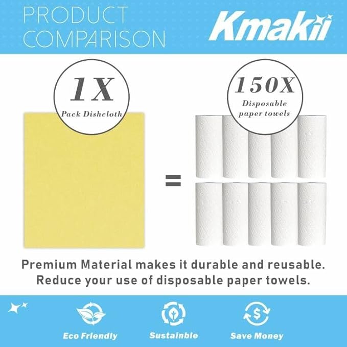 KMAKII Reusable Swedish Dishcloths - Absorbent, Long-Lasting Sponge Cloths for Kitchen and Home Cleaning (Red, Blue, Green, Yellow), Pack of 10