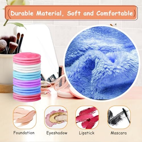 Nugilla Reusable Makeup Remover Pads, 18 Packs Microfiber Face Cloth with a Washable Laundry Bag, Reusable Rounds Towels for Face Cleaning, Soft Facial Rounds Wipes Eyes/Lips Clean for Women Gifts - Image 4