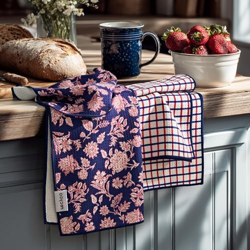 RECYCO Waffle Kitchen Towel Set of 2 - Quick Dry Microfiber Sustainable Dish Towels - Ultra Absorbent Reusable Cleaning Tea Towels - Lightweight Hand Towels,16”x 28”, Americana Bloom by RECYCOHOMECOLLECTION