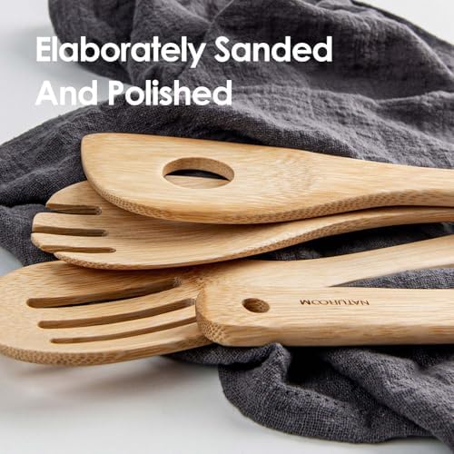 Naturoom Kitchen Utensils Set of 8 PCS, 12Inches Bamboo Wooden Cooking Spoon & Spatula Tools Perfect for Non-Stick Cookware (Bamboo 12inches) - Image 4