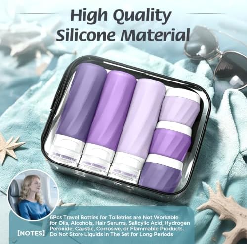 6Pcs Travel Bottles for Toiletries, Silicone Travel Size Containers Set - Image 6