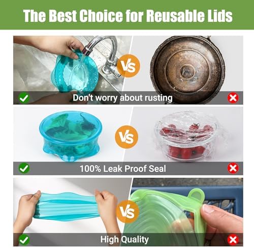 Silicone Stretch Lids for Food Storage in Fridge, Reusable Elastic Bowl Covers for Cup, Cans, Jars, Round & Rectangle Container, Food Grade Silicone Microwave Food Cover, Heat-Resistant, Blue, 6PCS - Image 4