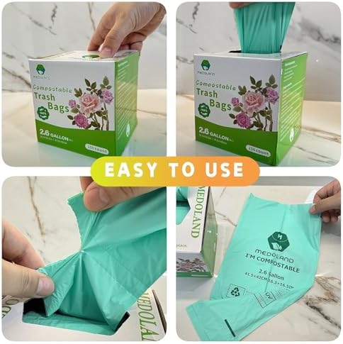BPI Certified Compostable Trash Bags 13Gallon (30 Count) - 3X Thicker Than Regular, Leak & Tear Resistant for Kitchen/Garden/Food Waste, 90-Day Breakdown in Home/Industrial Use, 0.91mils Plant-Based - Image 4