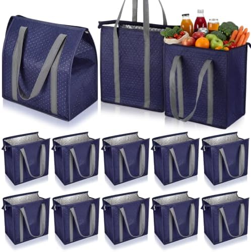 10 Pack 10 Pack Large Insulated Grocery Bag Zippered, Dark Blue by Locmeo