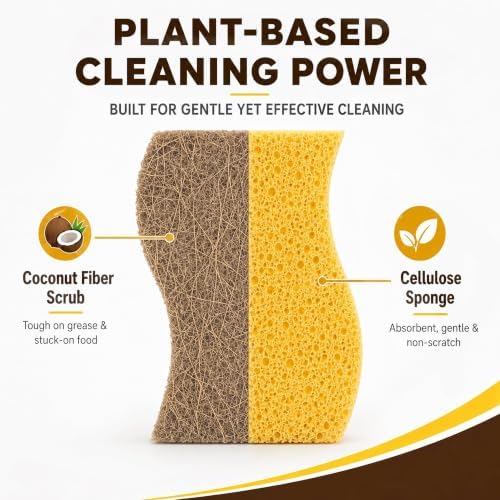 12 PCS Natural Sponges Kitchen, Dish Sponges with Coconut Scrub - Image 3