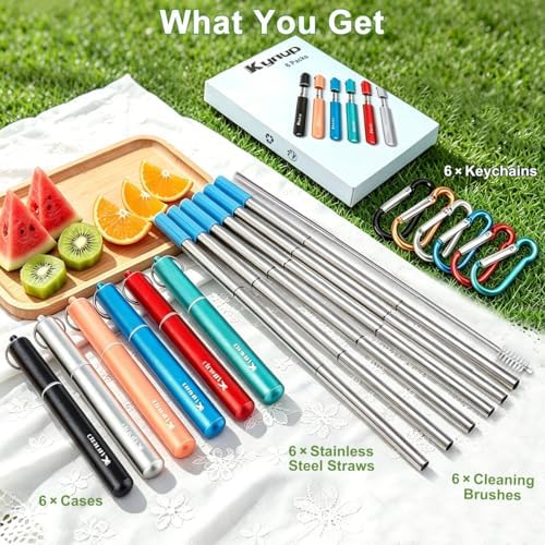 Kynup Collapsible Reusable Metal Straws, Travel Straws with Storage Cases - Image 2
