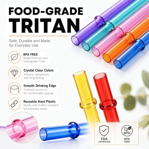 24 Pack Reusable Plastic Straws with 4 Brushes, 9" Tritan Hard Straws - Image 4