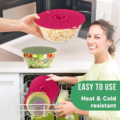Silicone Lids for Food Storage - 5 Pack - 5 Sizes - Food Grade - Reusable Silicone Bowl Covers for Pots and Pans - Microwave Splatter Cover - Fits Cups, Plates,-Stove, Oven, Fridge, Dishwasher Safe - Image 4