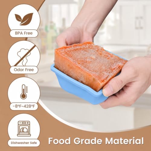 Silicone Freezer Tray for Soup Ice Cubes: 2-Cup Freezing Trays with Lid for Meal Prep - 4Pack Silicon Soup Portion Freeze Tray Make Stock Souped Ice Cube - Image 2