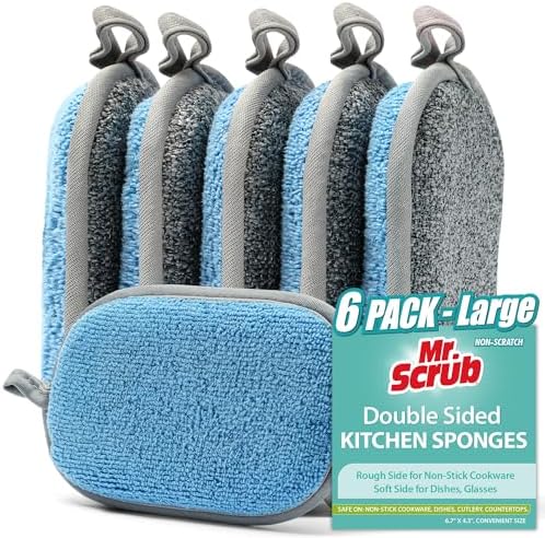 All-Purpose Sponges Kitchen, Non Scratch Dish Sponge for Washing Dishes Cleaning Kitchen, Rough Scrubbers Side for Non-Stick Cookware, Soft Microfiber Scrub Side for Dishes（6 Pack, Large） by MrScrubCleaninghelpers