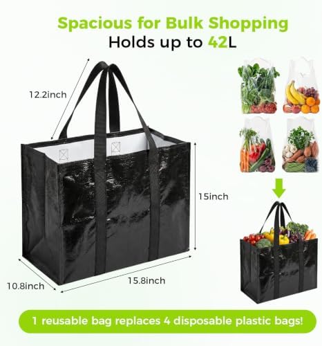 4 Pack Reusable Grocery Bags with Handles Waterproof Shopping Tote Bags - Image 3