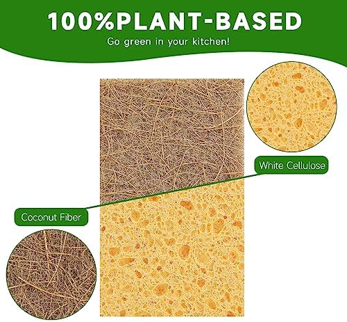 10 Pack Biodegradable Natural Sponges Kitchen - Compostable Cellulose and Coconut Walnut Scrubber Sponge - Eco Friendly Sponges for Dishes - Image 2