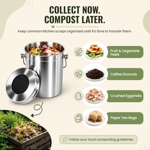 Epica Kitchen Compost Bin for Kicthen Countertops, 1.3 Galllon - Silver - Image 5