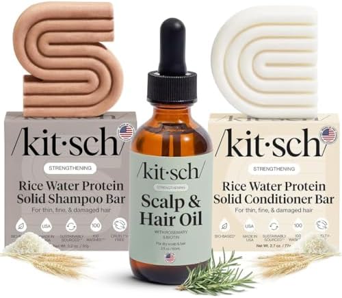 Kitsch Rice Water Shampoo and Conditioner Set + Pre-Wash Scalp & Hair Oil by Kitsch