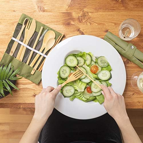 GREENZLA Bamboo Travel Utensil Set | Double Pack | 2 Canvas Bags - Image 4