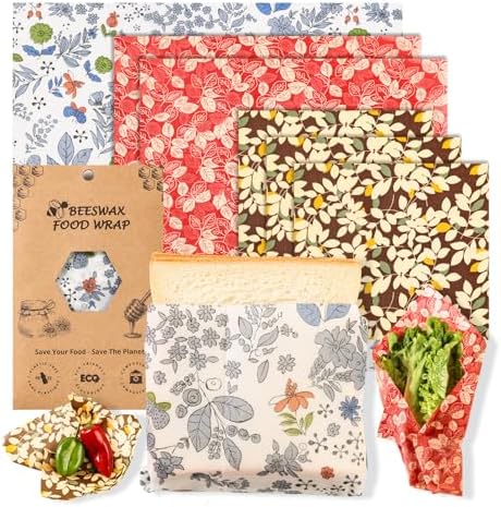 Reusable Beeswax Food Wraps - 6 Pack Blossom pattern (3S,2M,1L) for Homemade Bread Storage, Sandwich Wrap & Bowl Covers | Alternative to Aluminum Foil | Biodegradable, Organic, Zero Waste by WeAreULEF