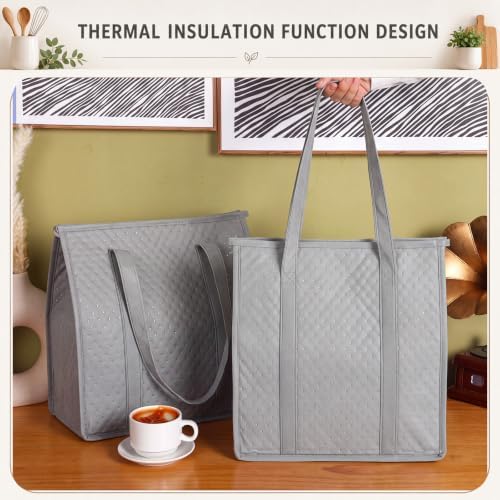 10 Pack 10 Pack Large Insulated Grocery Bag Zippered, Light Gray - Image 5
