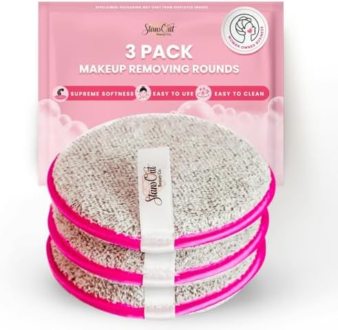 StansOut Beauty Makeup Removing Rounds - Reusable Face Pads, Microfiber Cloth - Washable Makeup Remover Pads - Facial Cleansing Cloths - Gentle & Effective - Travel-Friendly - 3 Pack by StansOutBeautyCompany