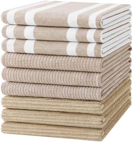 Homaxy Cotton 380 GSM Premium Kitchen Towels, 18"x 28", 9 Pack, Khaki by Homaxy