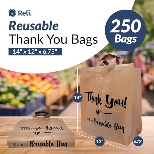 Reli. Reusable Plastic Shopping Bags, 250 Pack, 2 Mil Brown Grocery Bags - Image 3