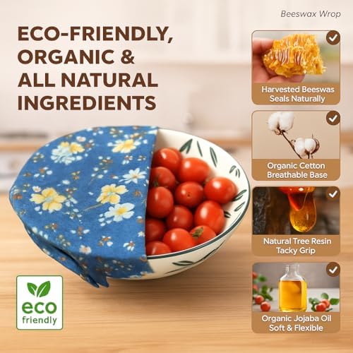 Reusable Beeswax Food Wraps 9-Pack | Organic Eco-Friendly Sustainable Plastic-Free for Sandwiches, Bread, Produce & Leftovers | Zero Waste Food Storage Variety Pack (1XL, 3M, 5S) - Image 3