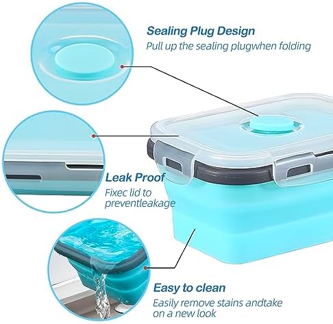 GEMLORD 10 Pieces Collapsible Food Storage Containers Foldable Silicone Lunch Containers with Airtight Lids, 5 Pcs Rectangle and 5 Pcs Round Food Bowls for Kitchen Microwave Freezer Dishwasher Safe - Image 4