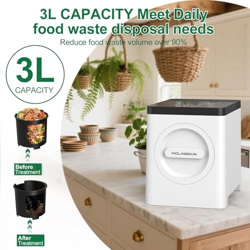 3L Electric Composter for Kitchen, Countertop Compost bin, One Touch Smart Model Handle Kitchen Waste, with Triple Grinding Blade, Carbon Filter, Auto-Cleaning, LED Touch Screen - Image 2