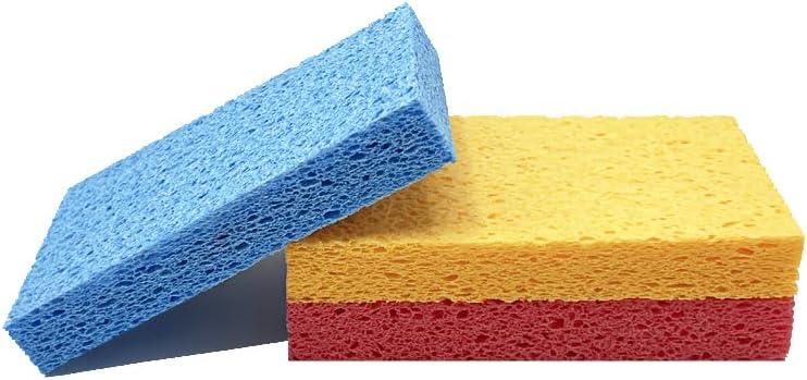 Kaufibre Heavy Duty Cellulose Kitchen Sponges - Scratch-Free Super Absorbent for Dishes, Cast Iron Pans & Cookware, Reusable Multi-Surface Easy Rinse 3-Pack by MainlyRunMakeupSupplier