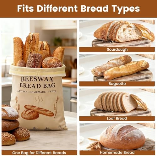 2 Pack XL Beeswax Bread Bags with [Removable Liner] for Easy Cleaning - Reusable Organic Linen Sourdough Bread Bag for Homemade Bread - Large Food Storage Bag with Buckle Closure to Keep Fresh - Image 4