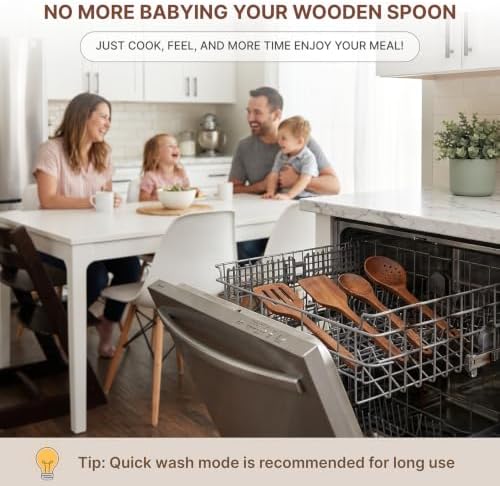 Koppen Dishwasher Safe Acacia Wood Kitchen Utensils Set, 5 Pcs Wooden Utensil Set for Nonstick Cookware, Non Toxic Cooking Spatula, Resist Water Absorption & Crack Resistant, Long-Lasting - Image 4