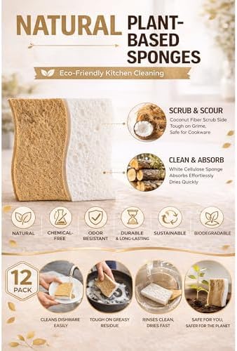 Kitchen Sponge, Plant-Based, Natural Coconut Fiber, 6 Pack - Image 5