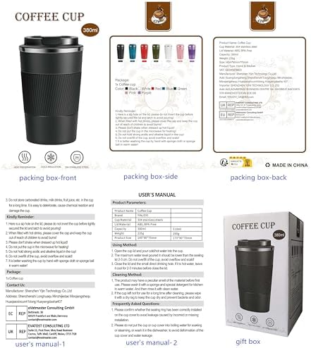YINJOYI 12oz Travel Coffee Cups Insulated Tumbler Thermal Mug to Go with Lid Leak Proof Reusable Stainless Steel Coffee Mug Spill Proof for Hot and Iced Cold Drinks (Blue, 380ml) - Image 2