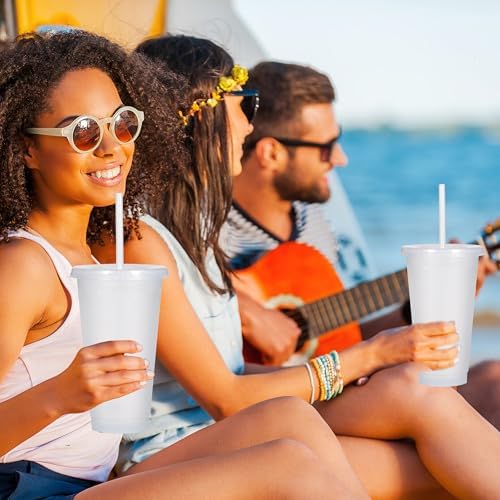 Suertestarry Tumbler with Straw and Lid,Water Bottle Iced Coffee Travel Mug Cup,Reusable Plastic Cups,Perfect for Parties,Birthdays,24oz-5 Pack (White, 5pack) - Image 4