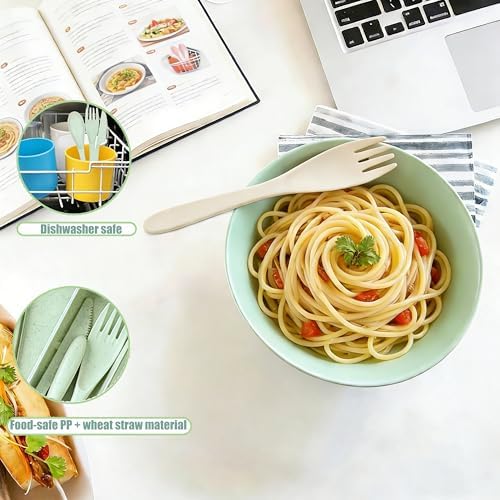 2Pack Wheat Straw Utensil Set, BPA Free Reusable Fork Spoon Knife with Case - Image 3