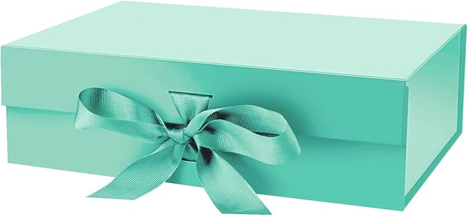 Gift Box with Lid for Presents 10.5x7.5x3.1 Inches with Ribbon and Magnetic Closure(1-Pack) (Robin Blue)
