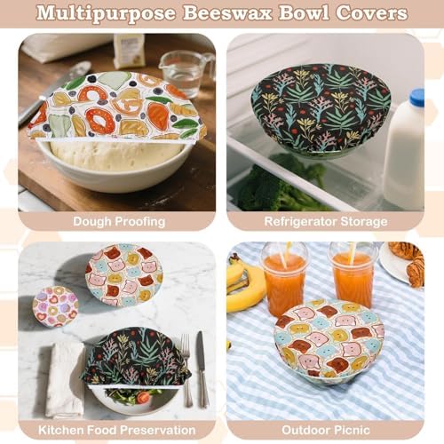 5Pcs Reusable Beeswax Elastic Bowl Covers for Bread Proofing and Food Cover - Image 5