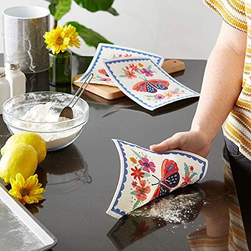 DII Swedish Dishcloths for Kitchen & Cleaning, Reusable, Machine Washable & Dishwasher Safe, Biodegradable, 7.75 x 6.75, Butterfly Folk, 3 Piece - Image 5