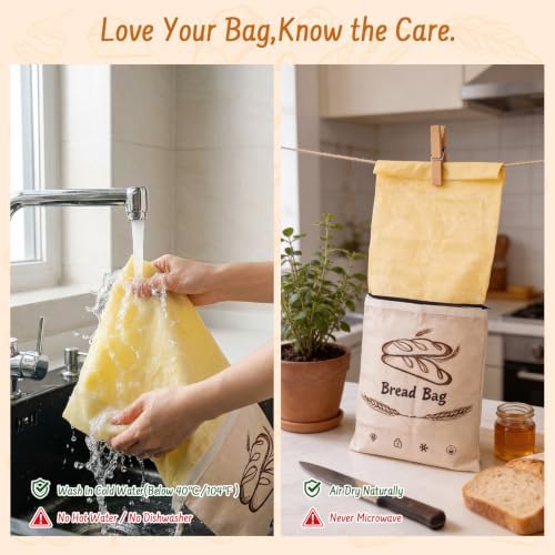 2-Pack Reusable Beeswax Bread Bags for Sourdough & HomemadeBread with Zipper, 16.5 x 13 inch bread bags for Food Storage - Image 6