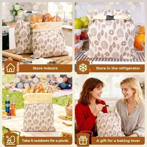 OHIYO Reusable Beeswax Bread Bags for Freezer & Refrigerator, 17"×13" Natural Beeswax-Lined Cotton Storage Bags Airtight Freshness Keeper for Homemade, Bakery Essentials (2 Pack) - Image 5
