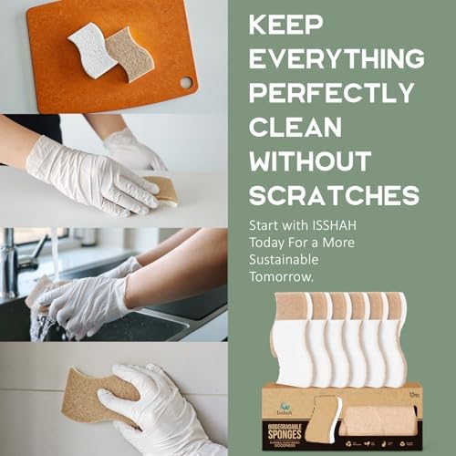 Isshah Natural Kitchen Scrub Sponges for Dishes - S-Shaped - 12 Count - Image 6