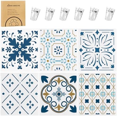 6 Pack Swedish Dishcloths for Kitchen,Swedish Rags Dish Towels with Clips by Needbrock