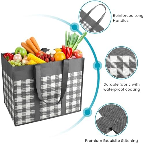 WOWBOX Reusable Grocery Bags,10-Pack, Foldable Reusable Shopping Tote Bags bulk with Reinforced Handles,Large Storage Bags with Water Resistant Coating for Groceries,Multipurpose,Grey-White - Image 5