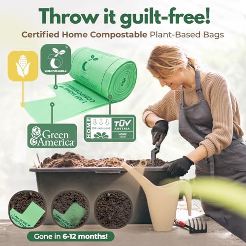 AIRNEX Compostable Kitchen Trash Bags 13 Gal - Cornstrarch Leakproof & Tear Resistant 50 Compost Bags - OK Compost Home & Seedling Certified 0.25 mm Kitchen Garbage Bags - Image 6