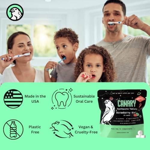 Canary Nano Hydroxyapatite Toothpaste Tablets Strawberry Kiwi - Remineralizing, Fluoride Free, All Natural Tabs with Xylitol - Great for Kids, Plastic Free - 189 Count - Image 4