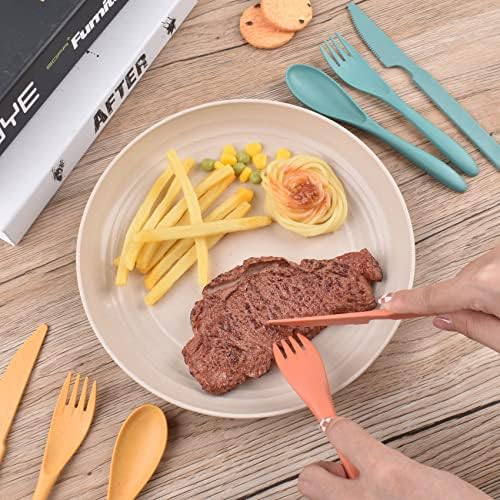 Zoyiancy 4 Sets Wheat Straw Cutlery Set, Reusable Flatware Set for Daily - Image 6