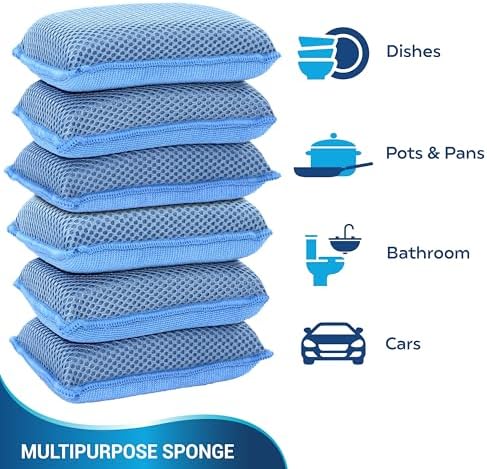 Miracle Microfiber Kitchen Sponge by Scrub-It (6 Pack) - Non-Scratch Heavy Duty Dishwashing Cleaning sponges- Machine Washable - (Blue) - Image 3