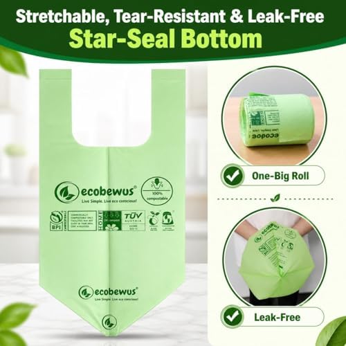 1.6 Gallon Certified Compostable Food Scrap Bags, Handle Tie (120 Bags), Small Kitchen Compostable Trash Bags, BPI Certified, TÜV OK Compost HOME Certified, Meets ASTM D6400 (120 ct.) - Image 3